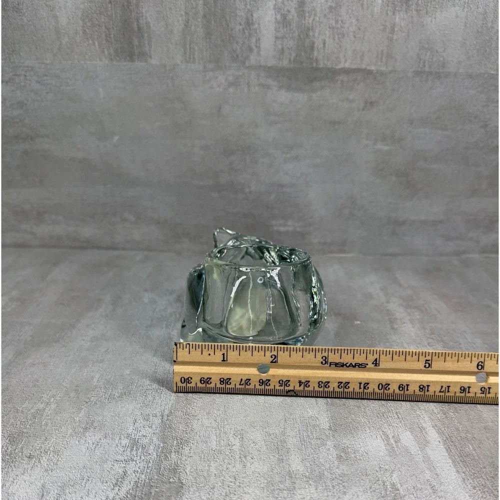 Vintage Cat Votive Holder Crystal Glass Sleeping Feline Tea Light Made USA 90s